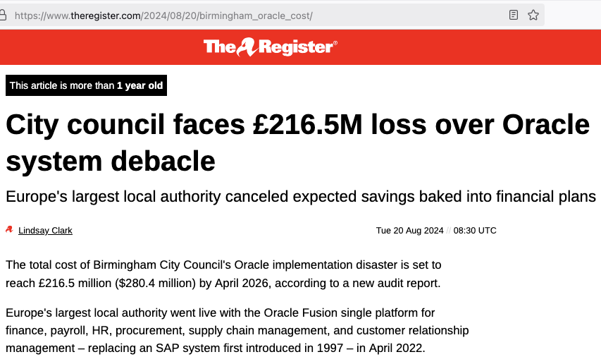Birmingham City Council (UK) and Oracle