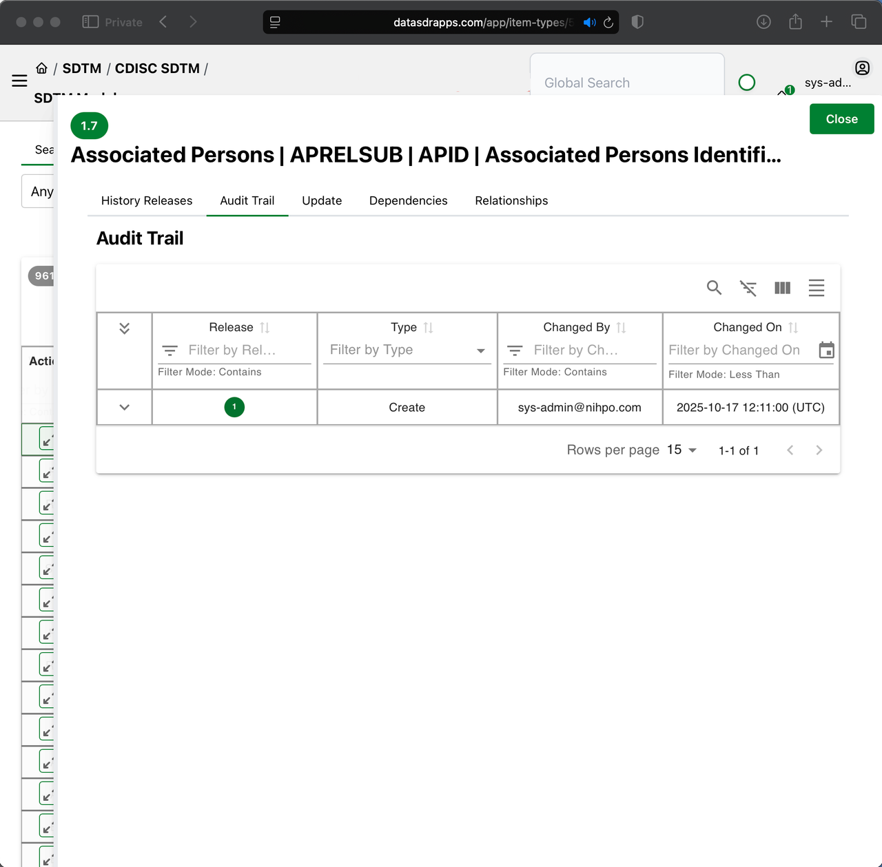 Data Standards Governor - Item : Audit Trail