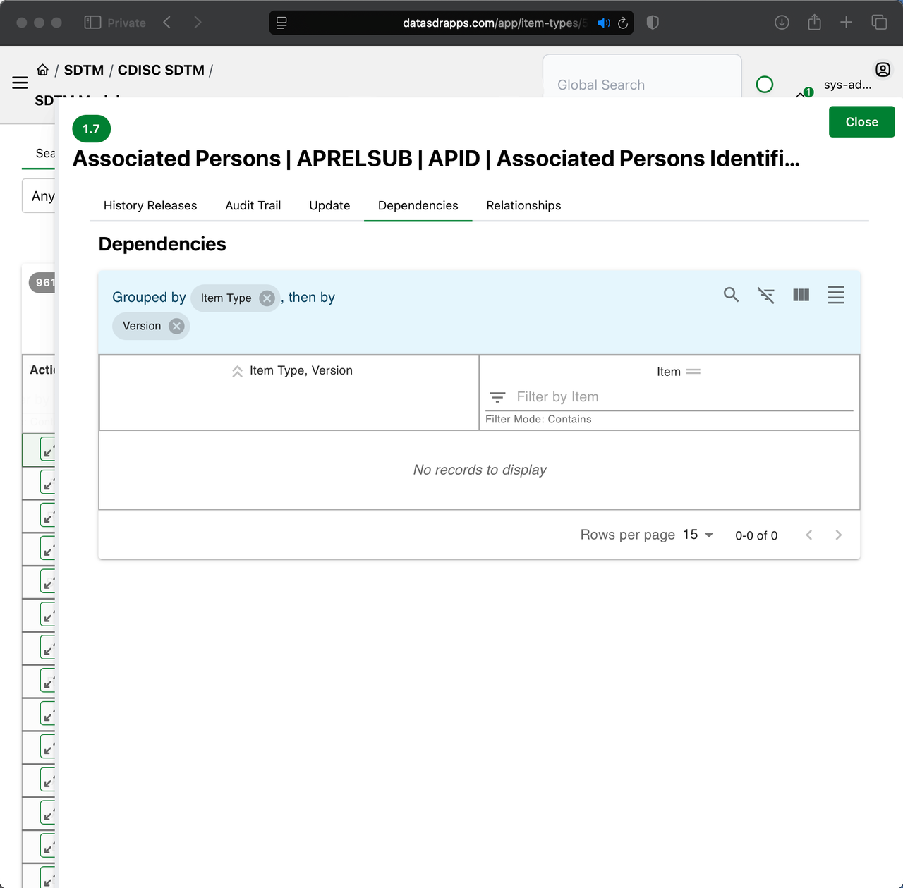 Data Standards Governor - Item : Dependencies