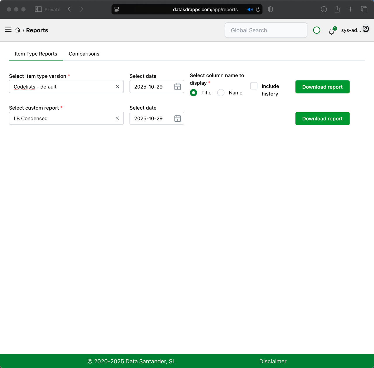 Data Standards Governor - Reports