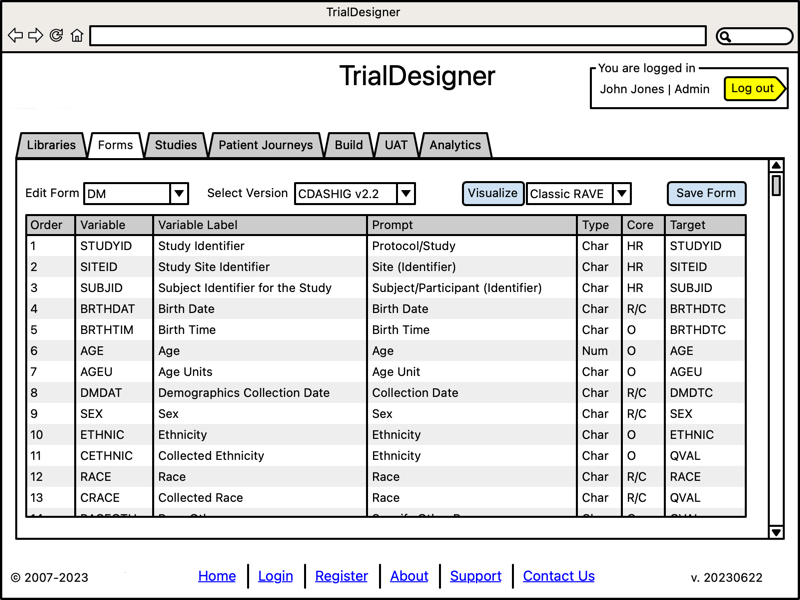 TrialTwin - Trial Designer - Edit Individual Forms