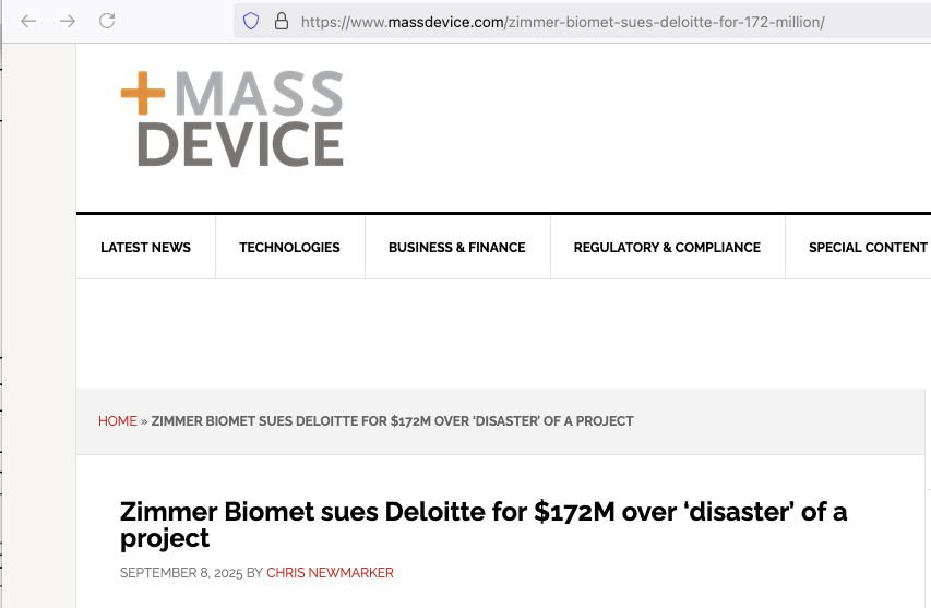 Zimmer Biomet sues Deloitte